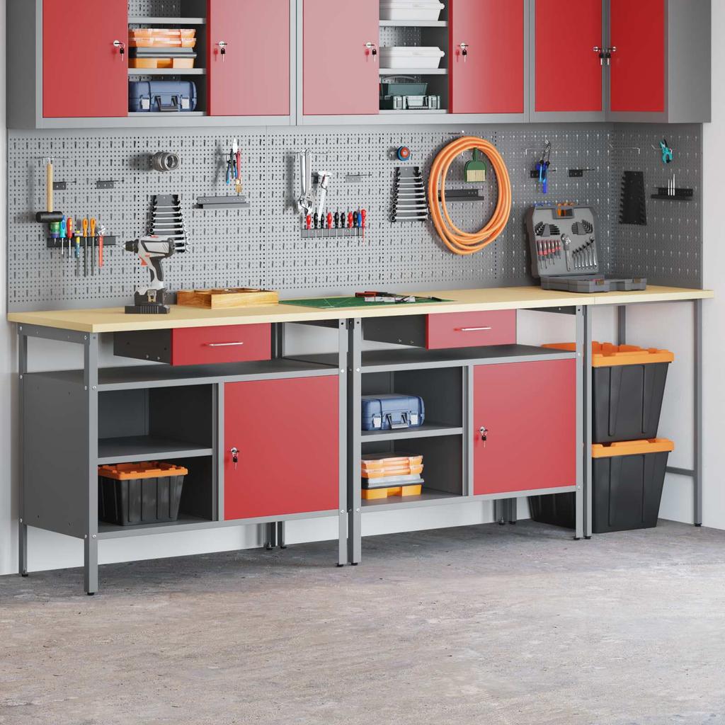 Workbench Set 3 pcs Black and Grey Powder Coated Steel