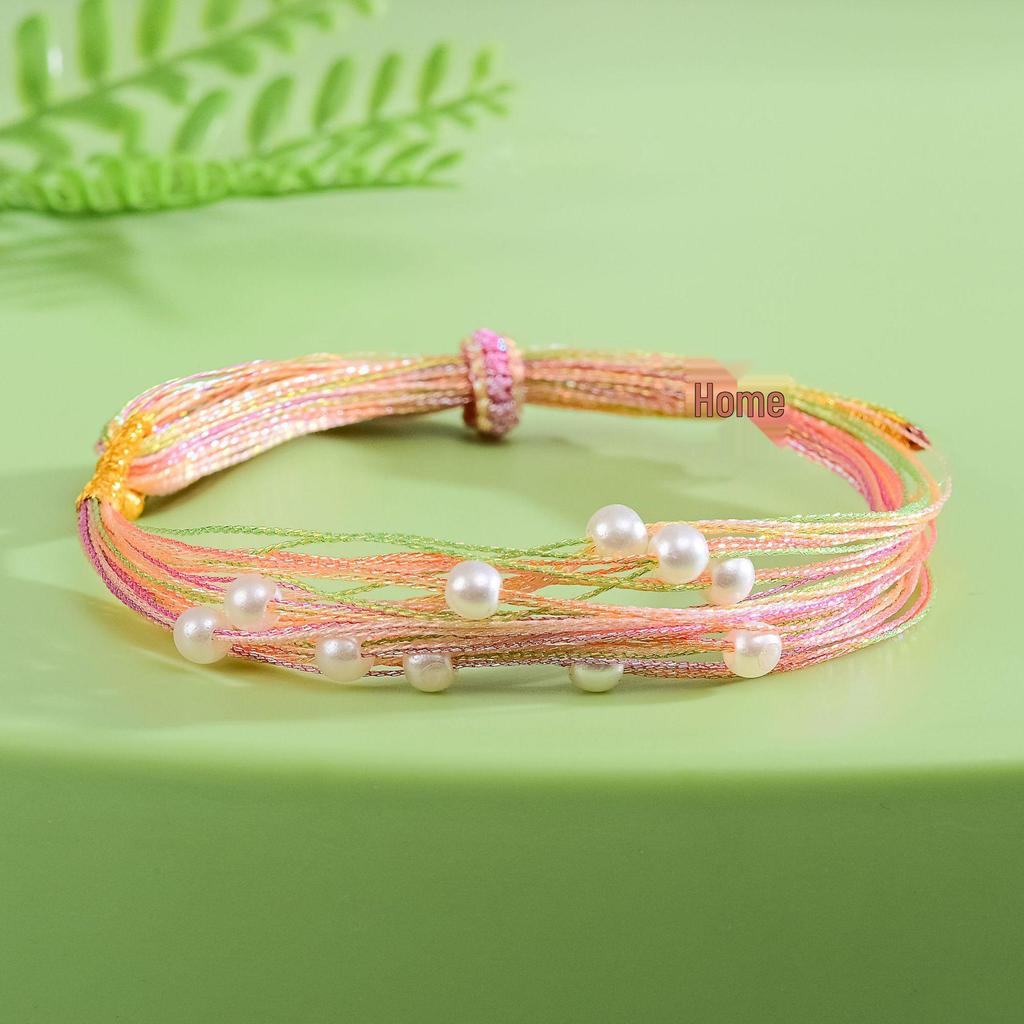 Dragon Boat Festival Five-Color Pearl Knot Bracelet - Hand-Woven Silk Longevity Gift