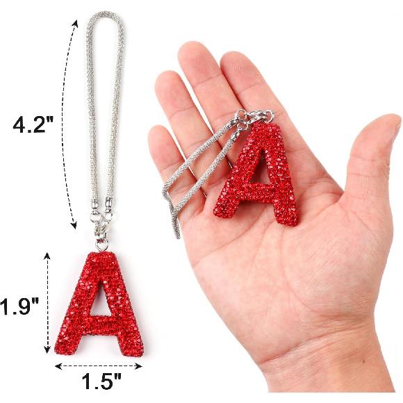Bling Hanging Car Accessories, Diamond Crystal Rhinestone Mirror Hanging Letter A Pendant, Cute Lucky Red Bling Car Ornament for Women (Red,A)