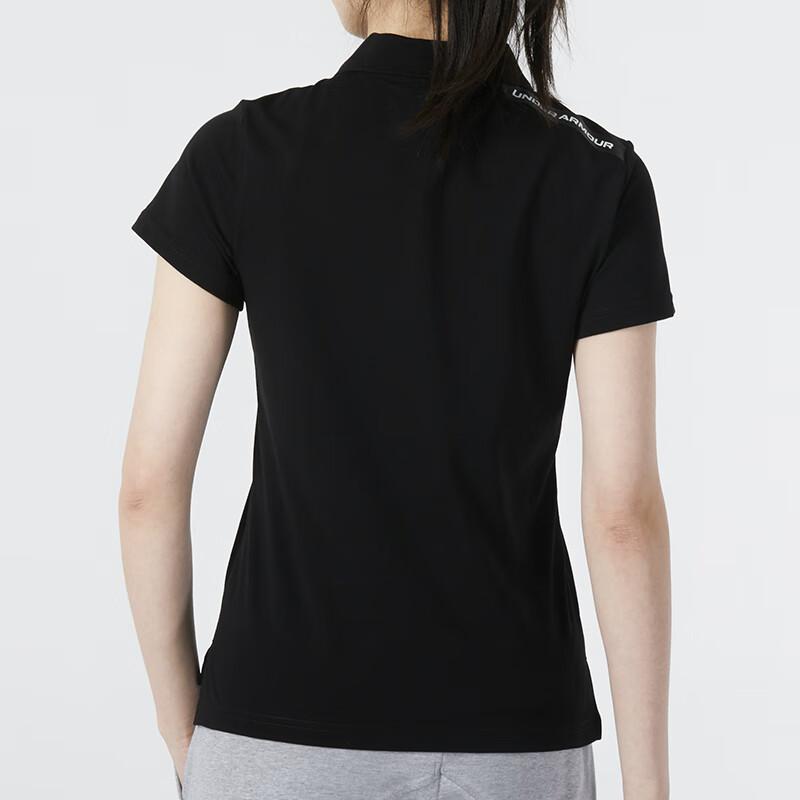 Under Armour Solid Color Casual Sports Polo Shirt Women tops Black 22500519-001