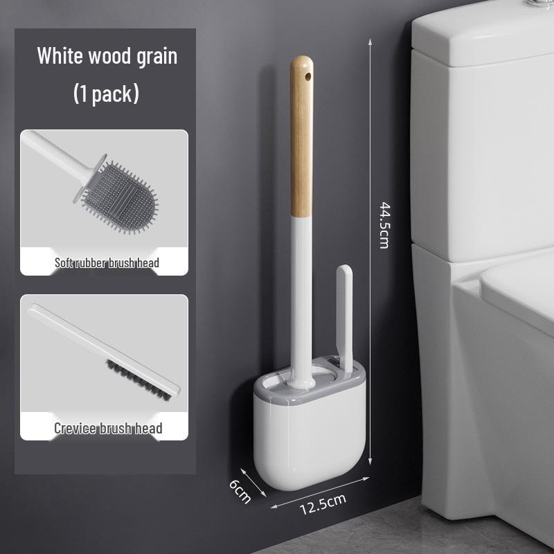Wall-Mounted Long-Handled Silicone Toilet Brush Set with Base
