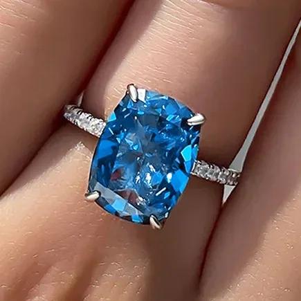 Bridal Wedding Love Water Drop Shining Design French Romantic Horse Eye Blue Zircon Ring Trendy Elegant Jewelry