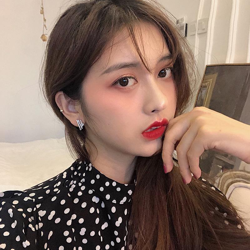 2025 Korean Simple Stud Earrings - Silver Needle Rhinestone Versatile Design for Women