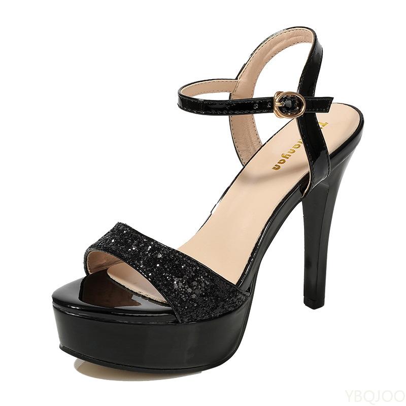 Fashion Luxury Women's High-heel Sandals Waterproof Sequin One Buckle Sandals Wedding Banquet Fashion Shoes Pointed Sexy Ladies Pumps