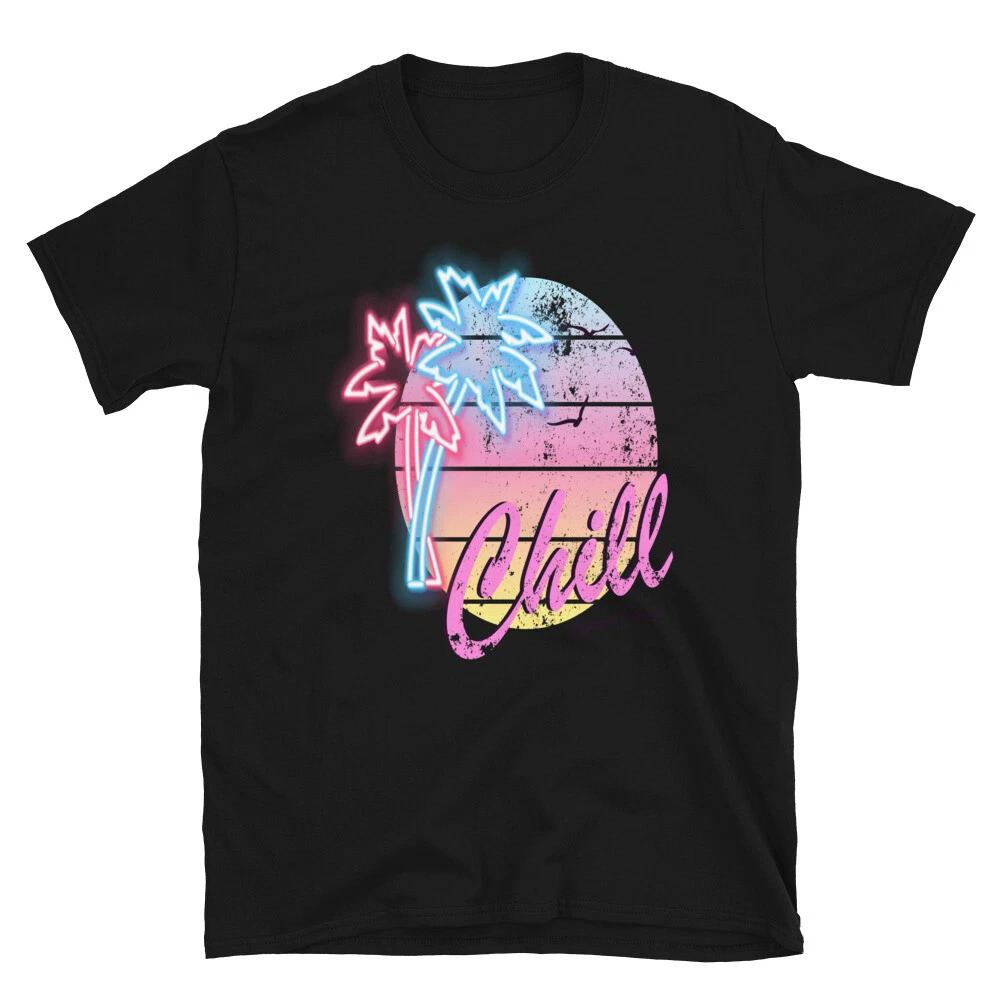 Neon Vintage Palms & Sunset Classic Trendy Design Casual T-Shirt 3XL