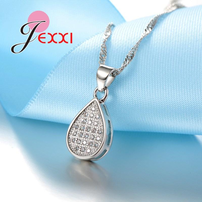 Luxury Waterdrop 925 Sterling Silver Color Cubic Zircon Crystal Pendant Necklaces Earrings Women Wedding Jewellery Set