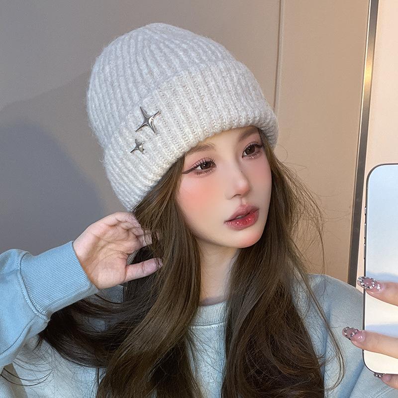 Autumn and Winter Wool Hat for Women Small and Small Stars Versatile Pullover Hat  Warm Knitted Hat  Face  Small Ear Protection  Cold Hat for Men