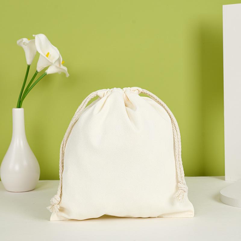 Blank Canvas Drawstring Bag with Cotton Rope for Nuts or Rice, Custom Logo Printing Available