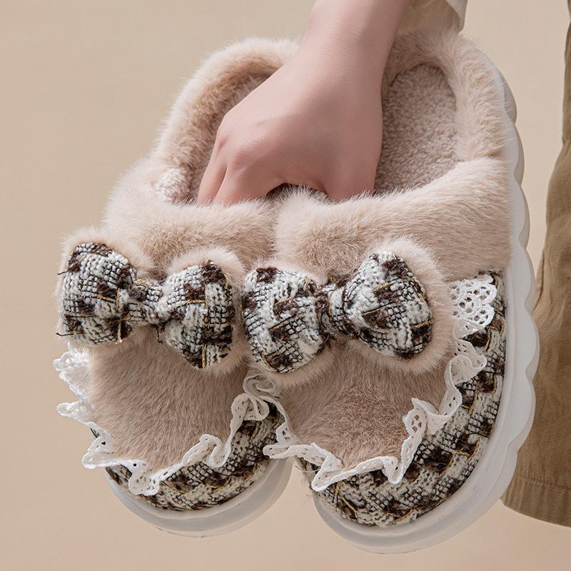 Cotton slippers Home slippers Autumn and winter cartoon rabbit ear shoes Warm cotton shoes Fleece thick-soled couple hair slippers