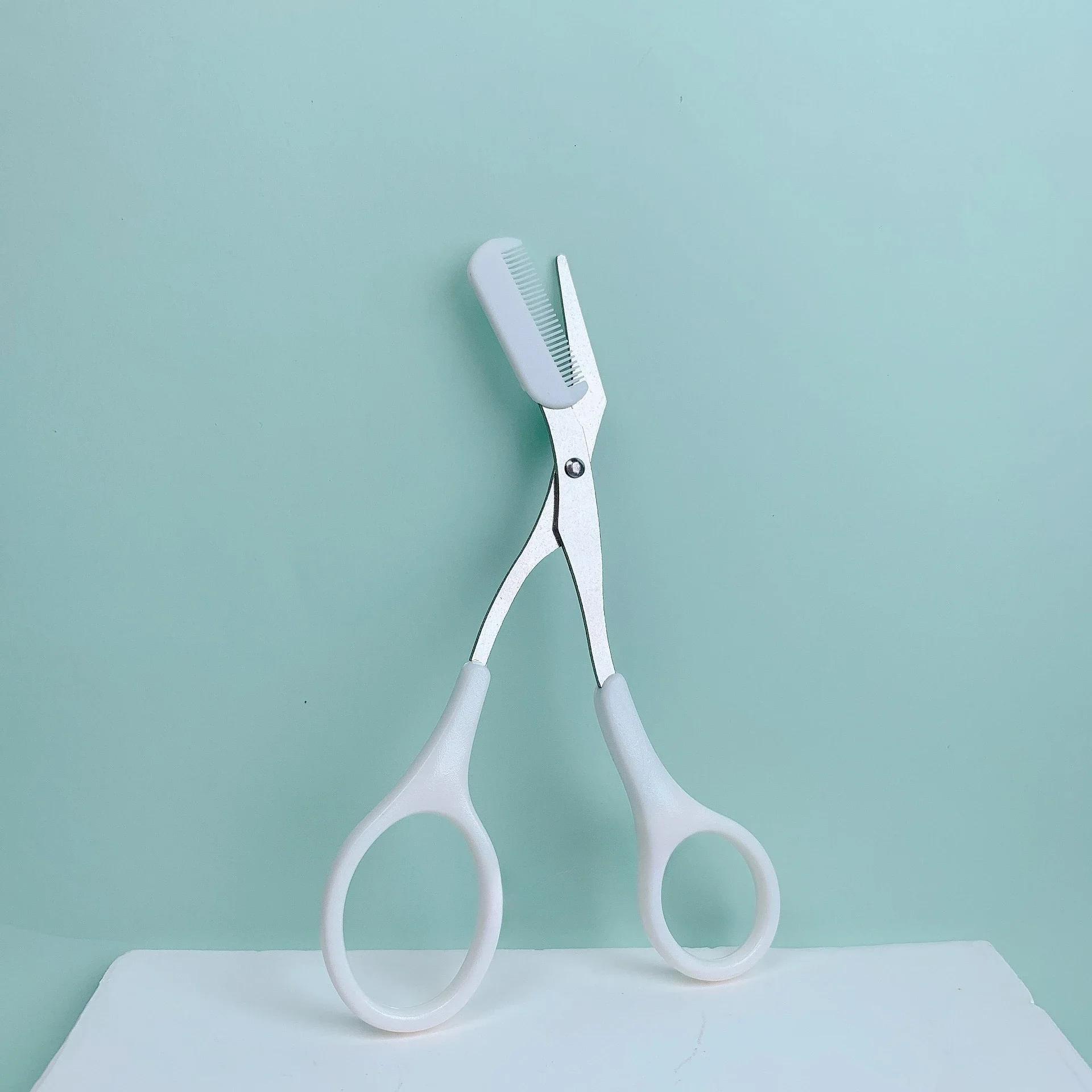 

1 Pcs Pink Eyebrow Trimming Scissors with Built-in Comb - Stainless Steel, Precise Grooming Tool, Creating Perfect Eyebrows білий