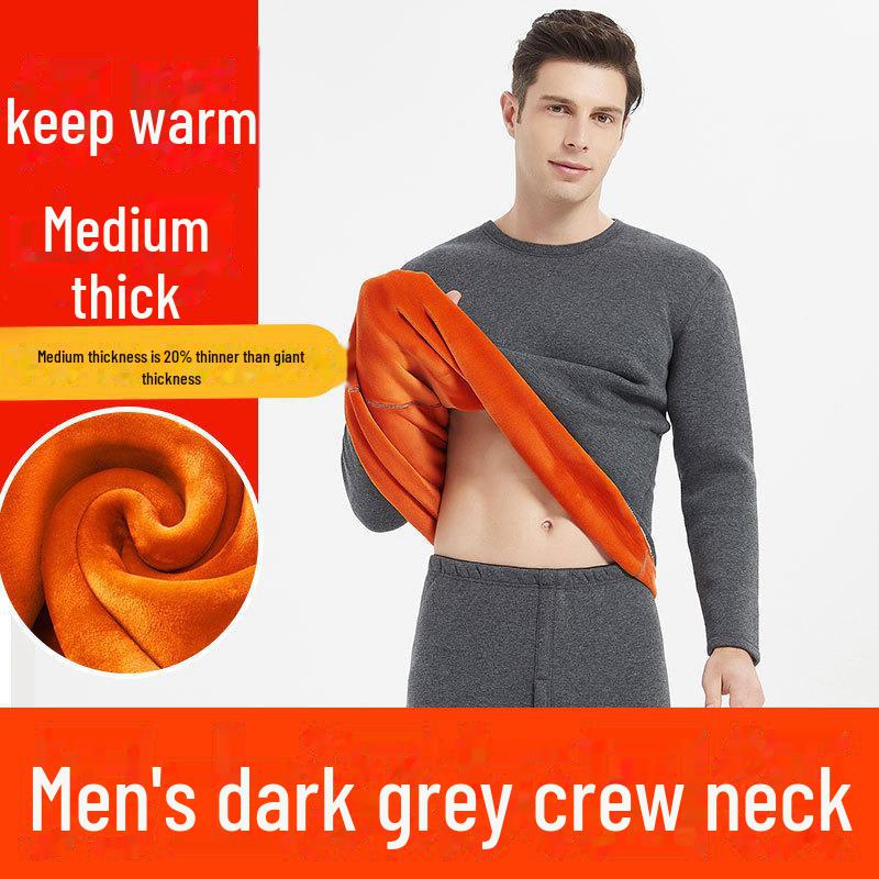 Men's Gold Velvet Thermal Underwear Set: Thick, Warm, Round-Neck Top and Bottoms for Winter.