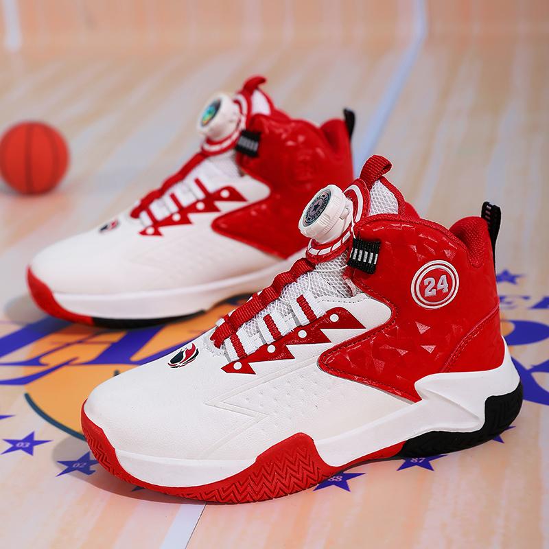 Boys' sports shoes autumn new revolving buckle Cupertino children student leather anti-slip wear-resistant basketball shoes