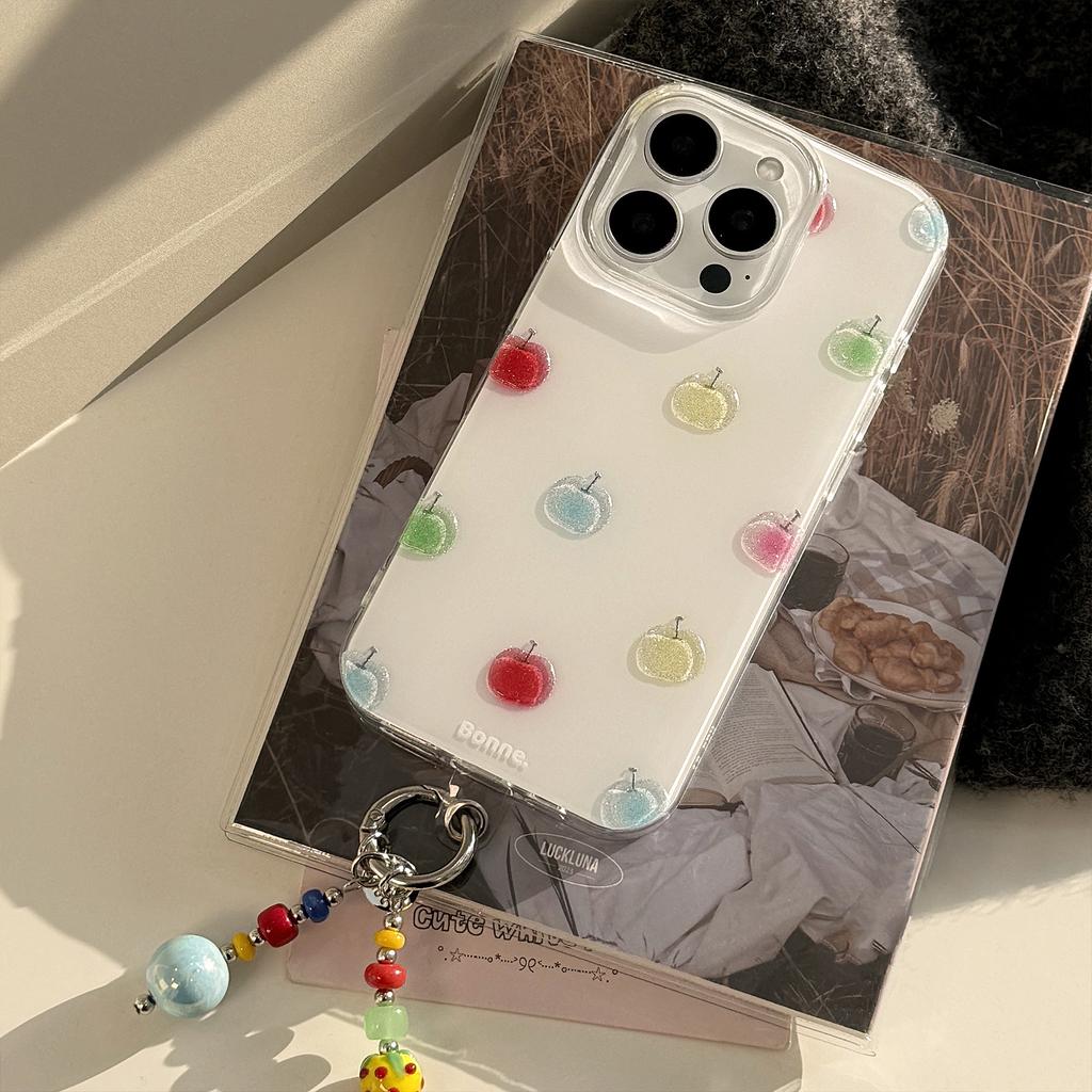 Glazed Sand Color Small Apple 17promax Mobile Phone Case Iphone16 Hard 12 Pendant 14 Small Fresh Glitter Powder Hard
