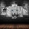 Weißer Leopard Helle Blaue Augen 5-teiliges Fünf-Panel Wandleinwanddruck Modernes Kunstposter Bild Heimdeko Geschenk für Ihn Für Sie