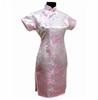 Raffinato Floreale Donna Mini Qipao Elegante Nero Collo Mandarino Cheongsam Sexy Spacco Alto Slim Abito Cinese
