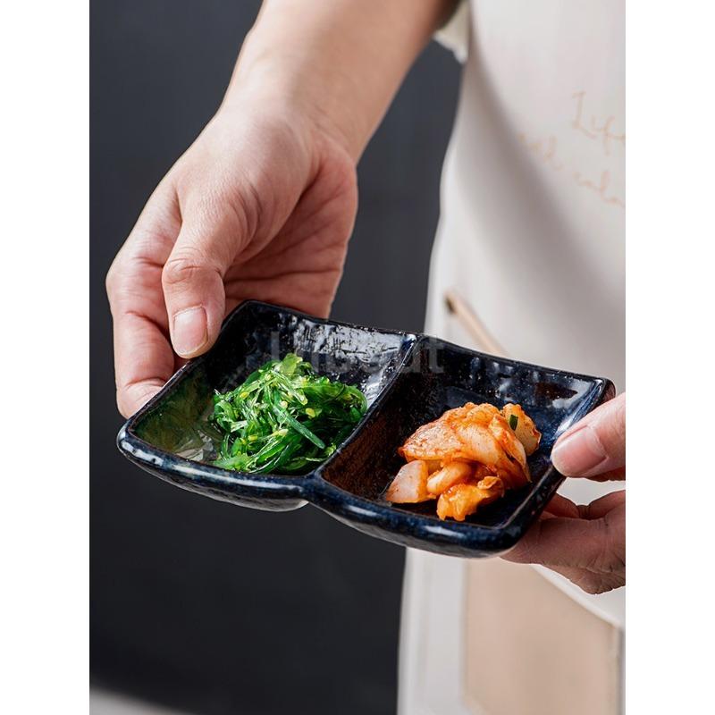 Ceramic Two 2 Grid Sushi Plate Sauce Dish Stable Non Slip Seasoning Plate for Sushi Condiment Dipping Ketchup Olive Oil Butter