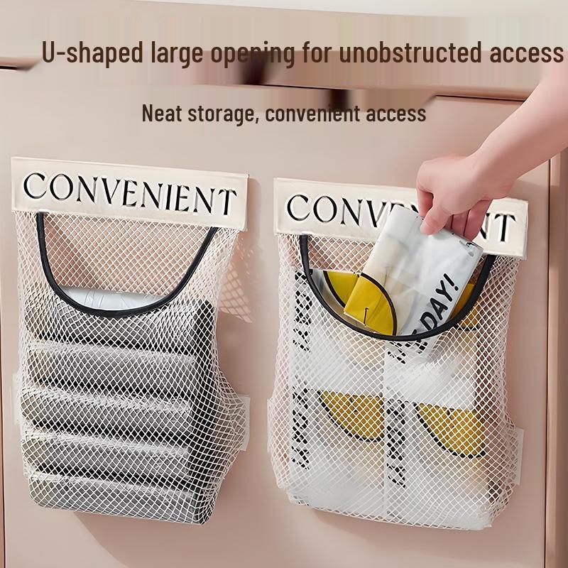 Wall-Mounted Mesh Kitchen Storage Bag - Large Opening, High Capacity Hanging Organizer