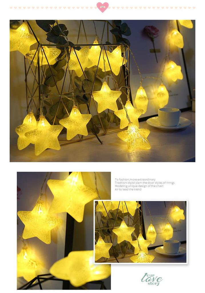Nordic Style LED Star String Lights - Battery Operated, Cracked Design, Colorful Small Lights