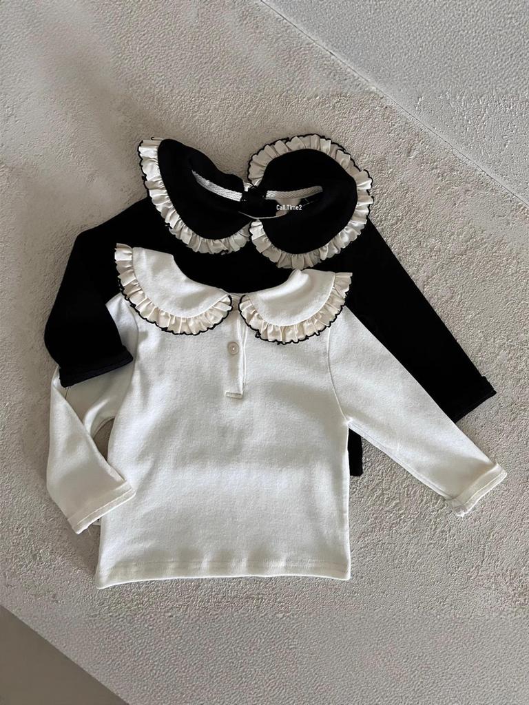 Autumn Korean Style Baby Ruffle Collar Long Sleeve T-shirt for Toddlers and Children