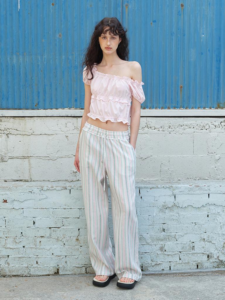 ETMON Banding Shirring Blouse Light Pink