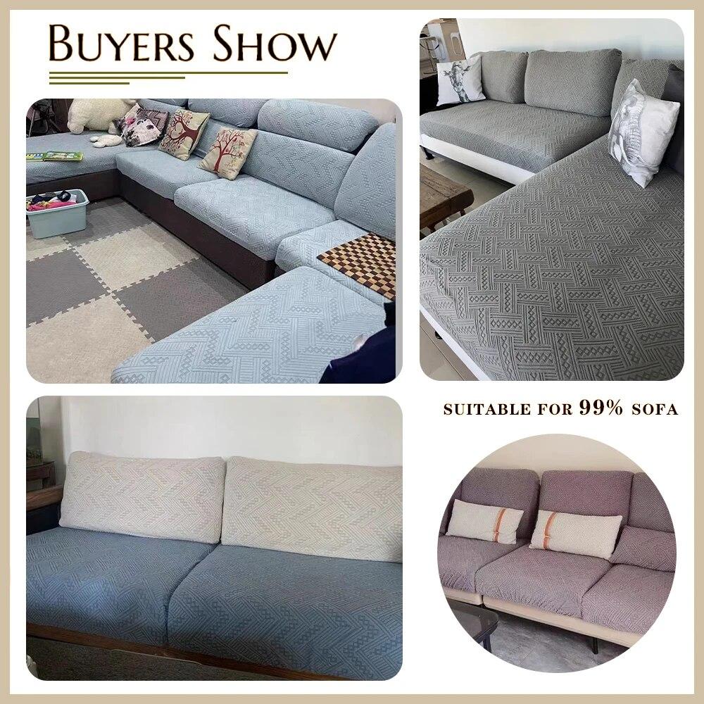 Jacquard Fabric Sofa Sectional Covers For Living Room Removable Couch Slipcover Elastic Sofa Protector Pets Kids Anti-Slip Home