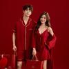 Couple Pajamas Wedding Newlywed Suspender Morning Robe Birth Year Ice Silk Red One Man and One Woman Dowry Loungewear Suit