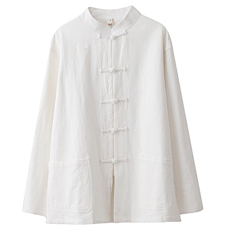 Men's Ethnic Style Hemp Cotton Shirt - Stand Collar, Long Sleeve, Frog Buttons, Loose Fit (2026).