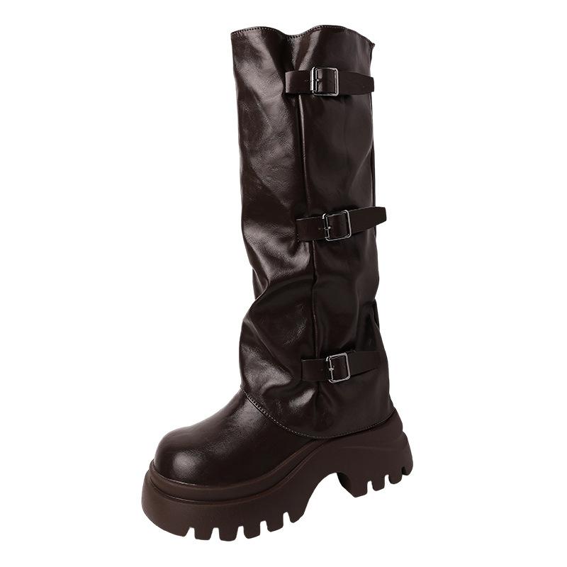 Fashion platform boots women's autumn and winter new retro British style thick heel locomotive cool knight boots trouser boots