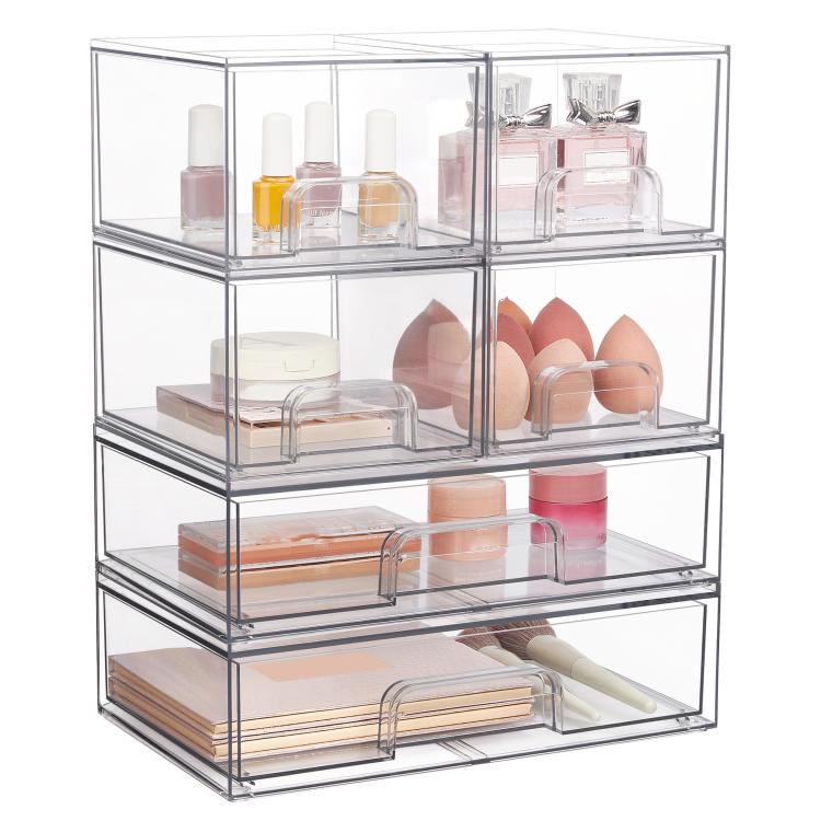 Transparent Plastic Cosmetic Storage Boxes Stackable Desktop Organizers