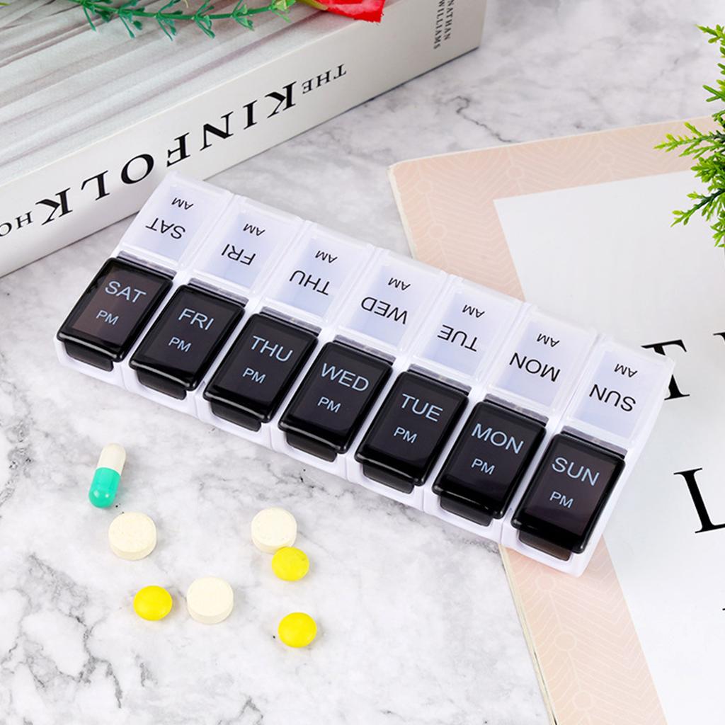 14 Cell Pill Organizer Box AM PM Weekly Plastic Pill Distribution Container Portable Travel Tablets Vitamins Medicinel Cases Box