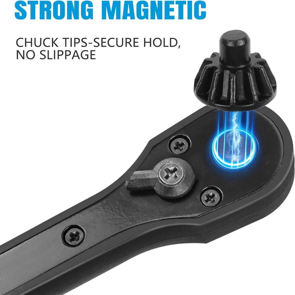 Universal Ratchet Key for Drill Chuck 2-in-1 Double Head Carbon Steel Clamping Tool for Electric Drills Power Tools Black 15 cm with 3 Drill Bits