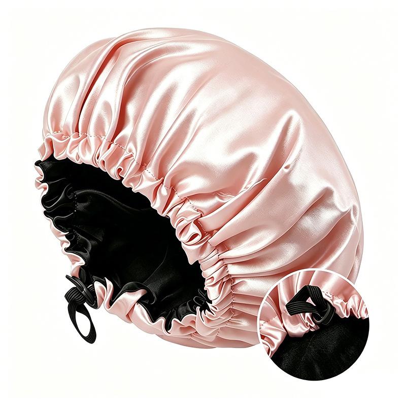 Satin nightcap double button adjustment satin nightcap, women's beauty hair care cap, shower cap