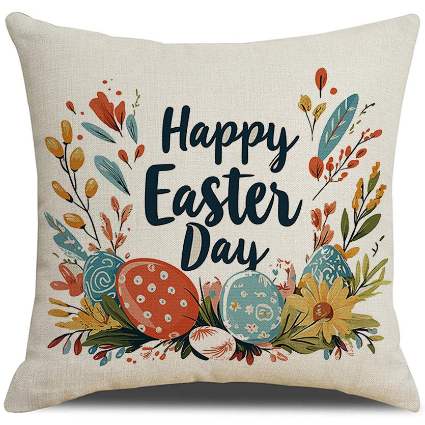 New Easter Pillow Cover Spring Cartoon Wreath Rabbit Decorative Pillow Sofa Cushion Cover Premium Durable Quality