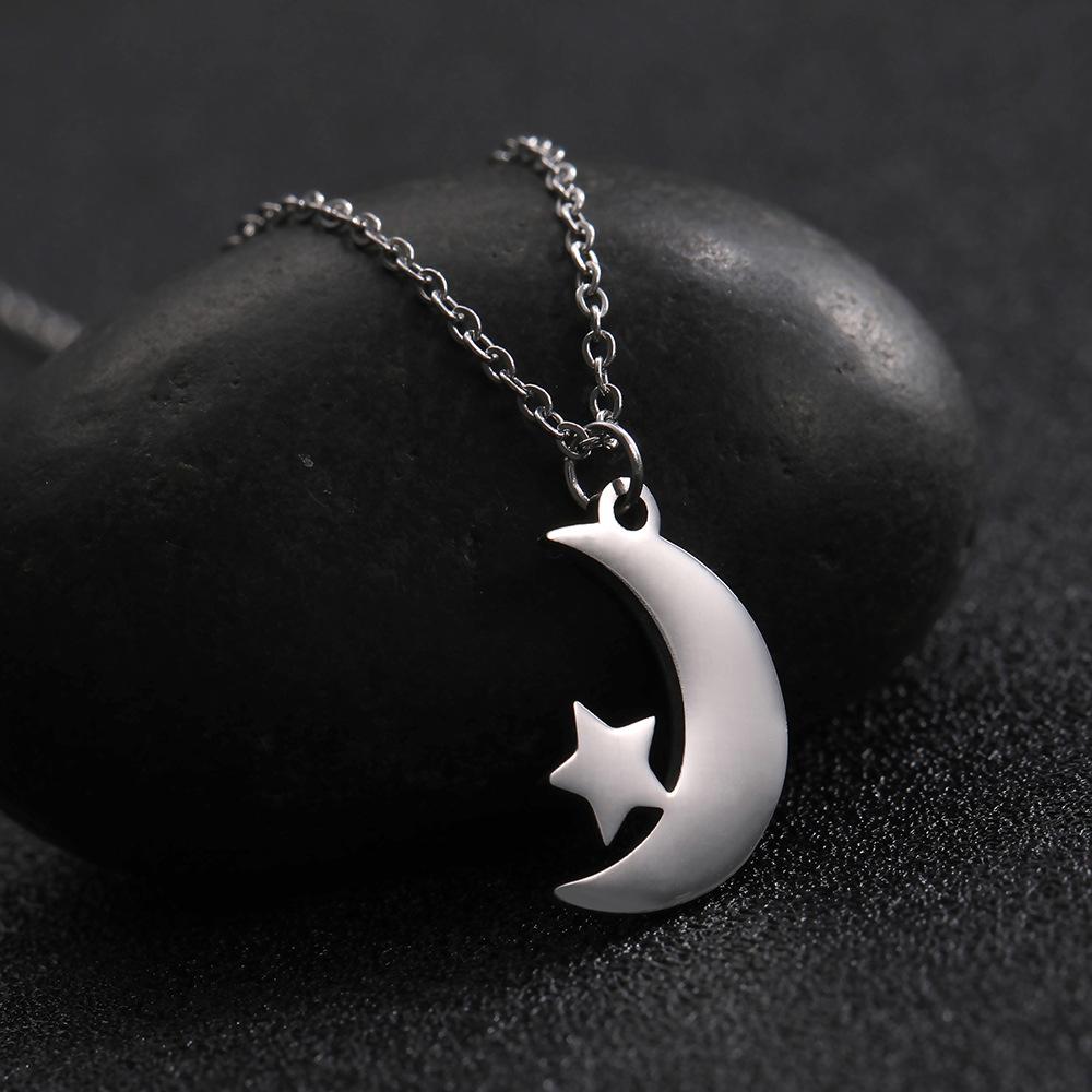 Stainless Steel Crescent Moon Star Pendant Necklace Ladies Birthday Party Jewelry Gift Cute Fashion Accessory