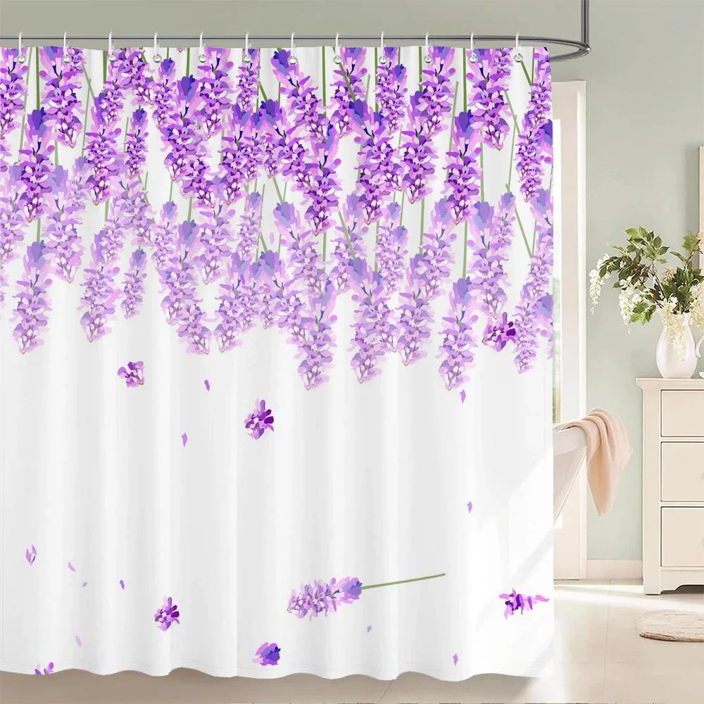 Nordic style Flower Leaf Plant Printed Fabric Shower Curtains Floral Bath Screen Waterproof Products Bathroom Decor with Hooks