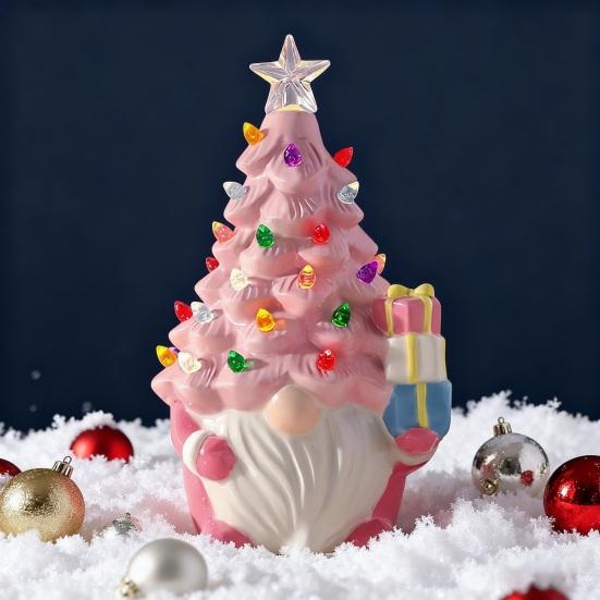 5 Inch Lighted Christmas Gnome Decorations Resin Faceless Old Man Christmas Tree Small Prelit Gnome Figurine with Multi-colored Lights for Xmas