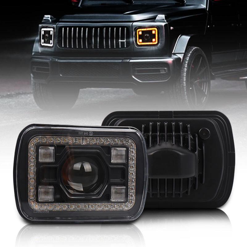 5x7 LED Headlight for Jeep Wrangler with White/Yellow Angel Eye Single unit