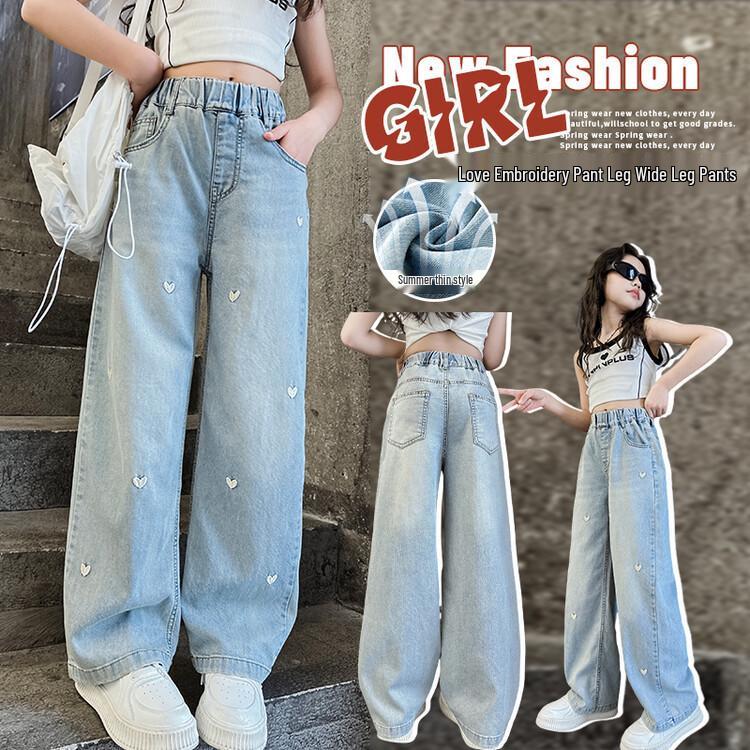 

Летние джинсы с вышивкой Love для девочек, широкие, прямые брюки в корейском стиле 170 cm
