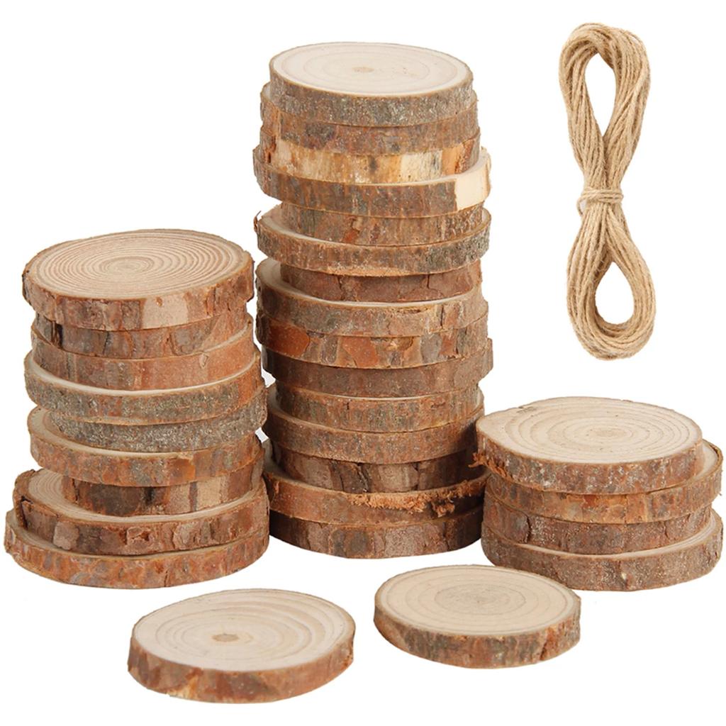 30Pcs Natural Wood Slice Round Rustic Wood Pieces Craft Wood Circle Kit Party Unfinished Wooden Slices Decoration for DIY