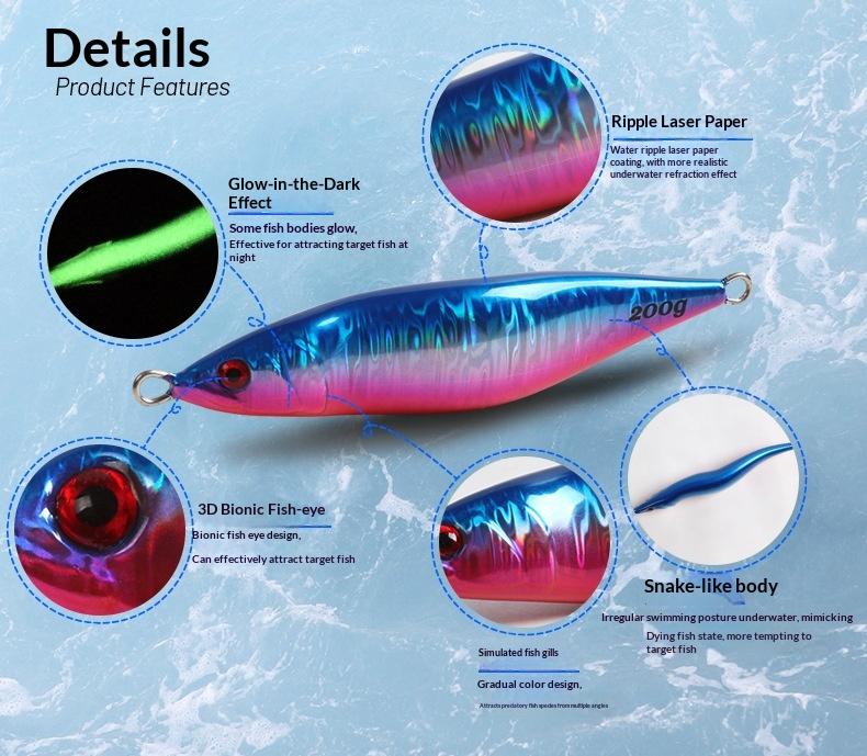 Lead Fish Jig Lure 160g-400g Boat & Sea Fishing Artificial Hard Bait 3D Printed Slow Shaking Without Hooks for Saltwater Fish