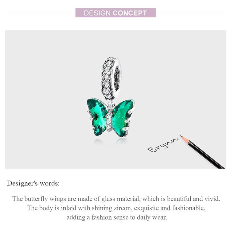 WOSTU Tři barevné korálky se zirkonovým motýlkem 925 se stříbrným přívěskem se hodí pro originální náramek náramek DIY jemné šperky