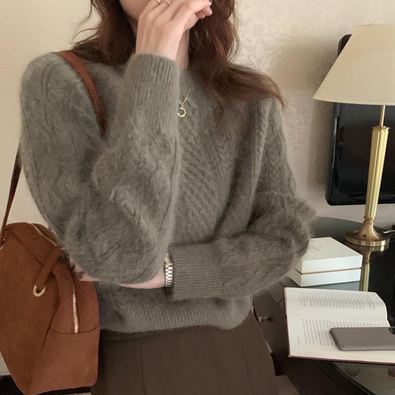 

Винтажный милый пуловер женский с косами мохер утолщенный ленивый короткий вязаный свитер топ осень One size