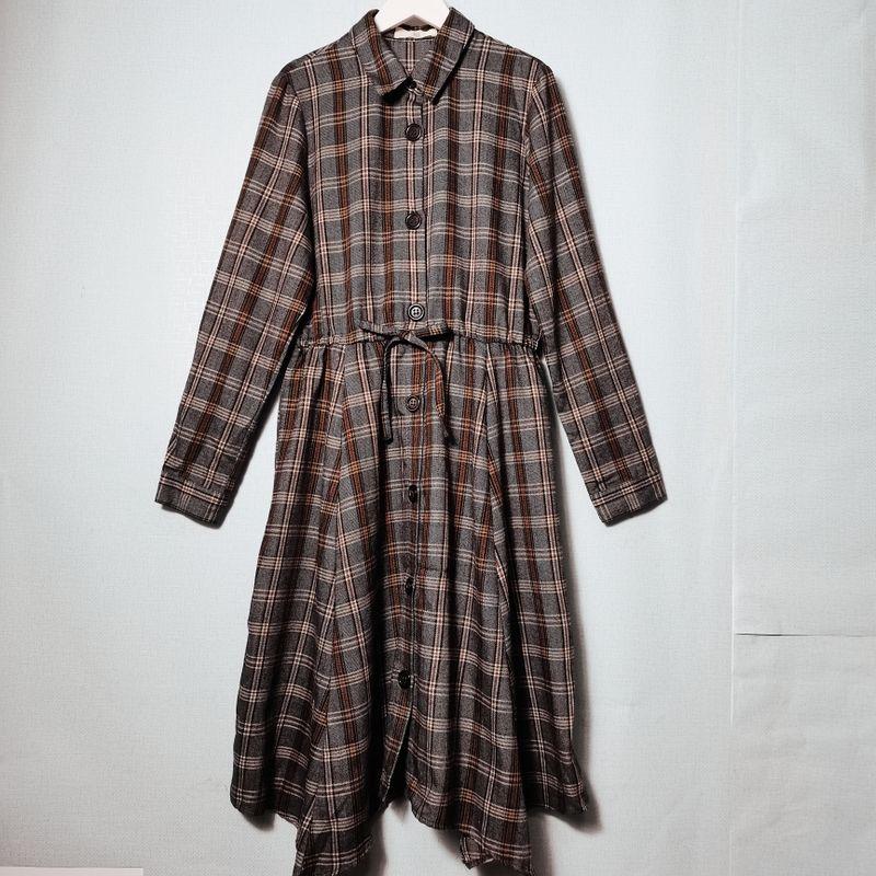 Export Export Cut Label Waist-Controlled Lace-up Long Sleeves Open Heart Dress Women's Long Shirt Dress Large Skirt Artistic Fan Qiu