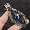 American Dichroic Glass Pendant Mahogany Obsidian And Blue Sunstone Pendant Copper Wire Wrapped Gemstone Pendant Handmade Jewelry For Gift