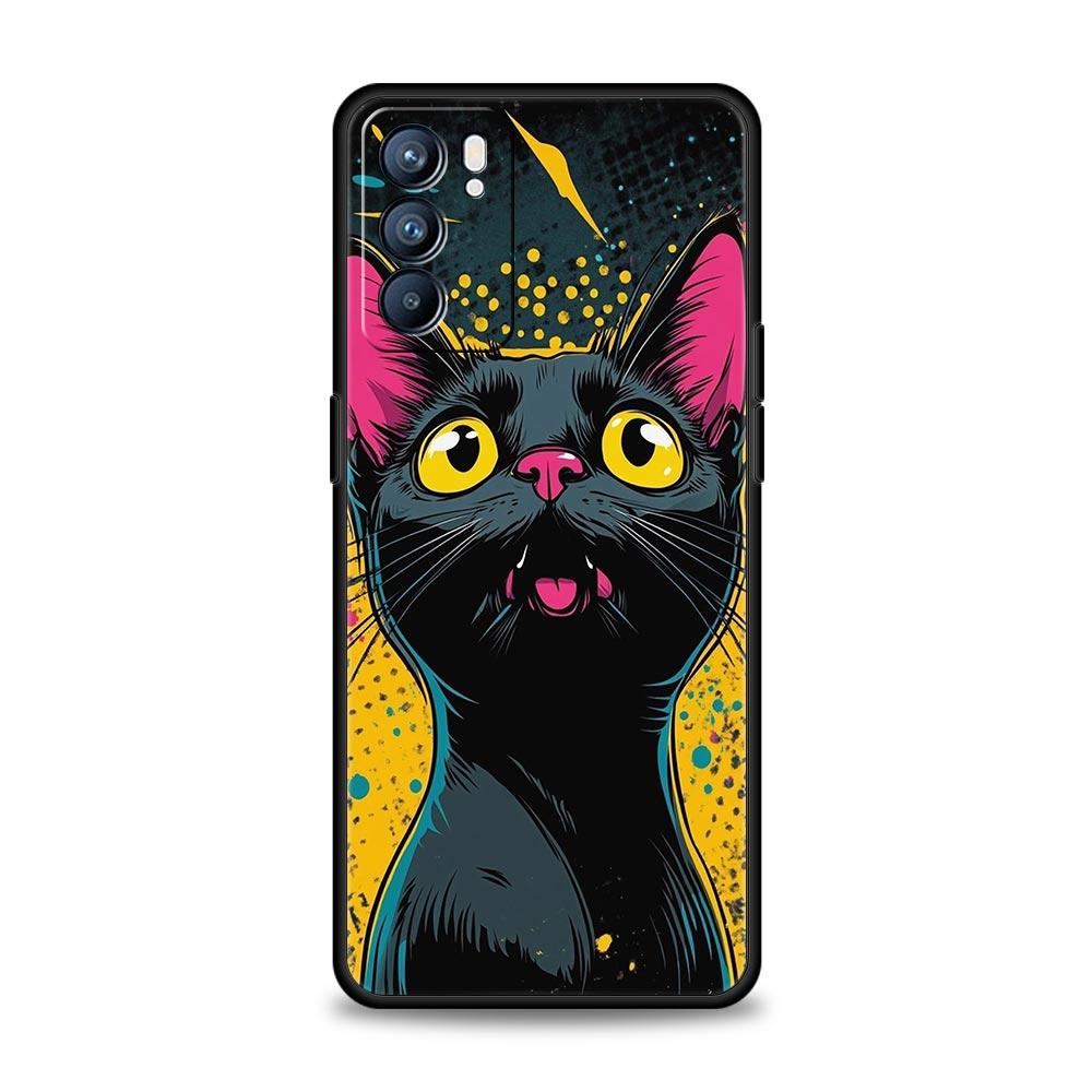 Cute Cartoon Cat Phone Case For Oppo Reno13 Reno12 Reno11 F Reno10 Pro A54 5G Find X5 A53 A52 A9 A17 A78 4G A79 A80 A98 Cover