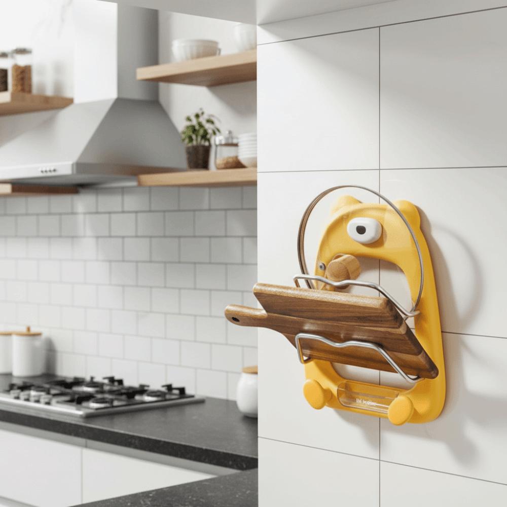 Wall Mount Pot Lids Holder 2-Tier Pot Lid Organizer Space Saving Vegetable Board Rack Cabinet Door