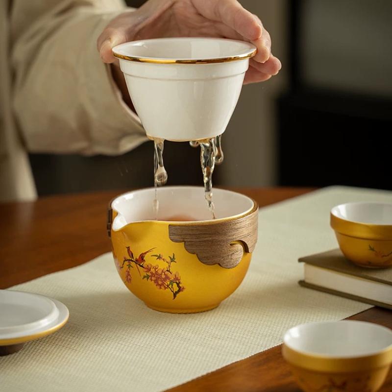 Portable Ceramic Tea Set Hand-painted Celadon High-end Teapot Business Travel Express Tea Cups