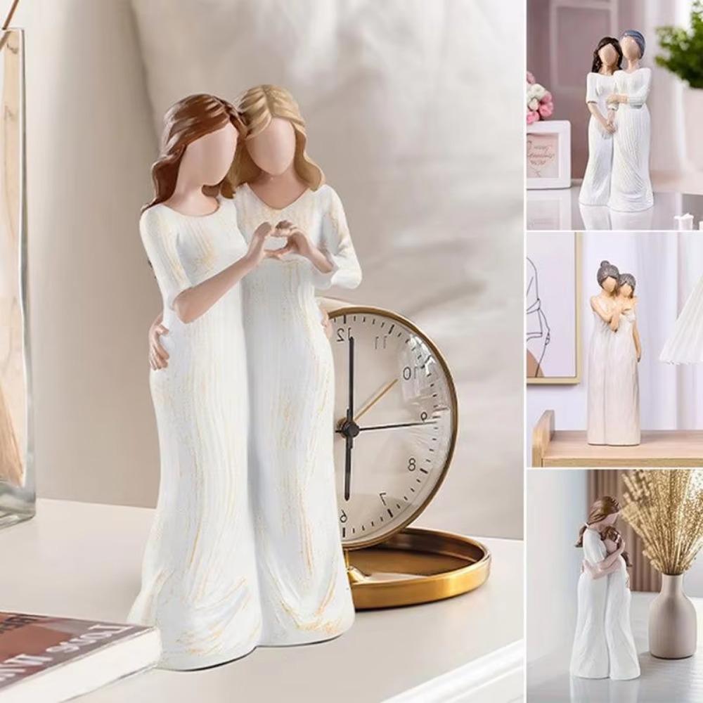 Resin Craft Mom Hug Daughter Sculptures Elegant Family Sculpture  Mothers Day