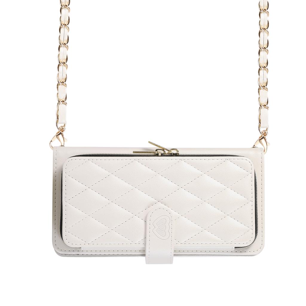 Reißverschluss-Crossbody-Geldbörse mit Kette, Umhängeband, 9 Karten, Ledertasche für iPhone 15 14 13 12 Pro Max XS Max 7P 8P / Samsung S23 S22 S21 Ultra Plus A14 A54 A13 A53