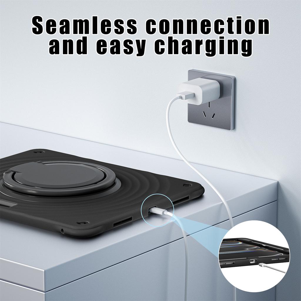 For iPad Pro 13 (2024) Case with Shoulder Strap Kickstand PC+Silicone+TPU Tablet Cover